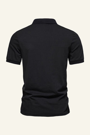 Black Cotton Short-sleeve Casual Polo Shirt