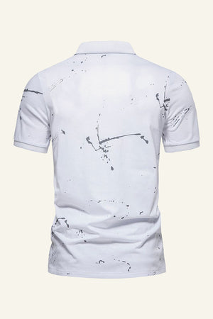 White Printed Cotton Short-sleeve Casual Polo Shirt