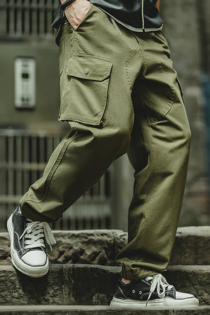 Men's Army Green Relaxed Fit Elastic Waist Cargo Pant