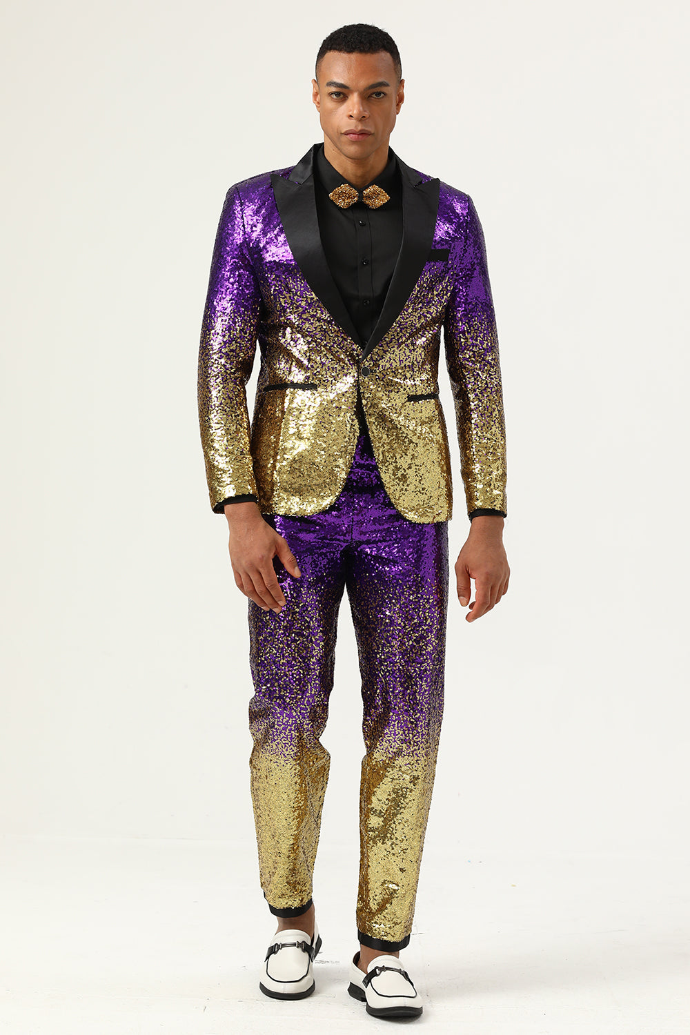 Purple Sequined 2 Piece Peaked Lapel Men Suit