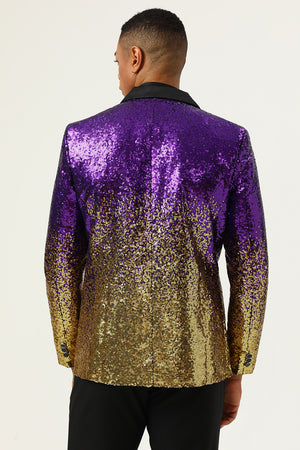 Purple Sequined 2 Piece Peaked Lapel Men Suit