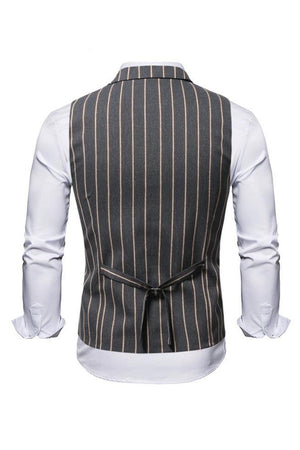 Dark Grey Notched Lapel Slim Fit Men's Vest 3-Piece Set