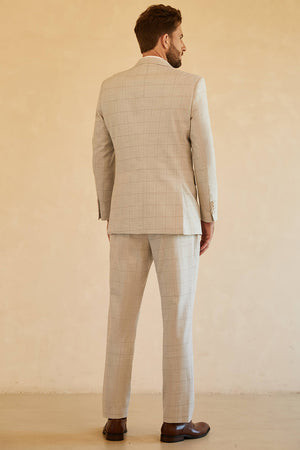 Ivory Plaid 3 Piece Peaked Lapel One Button Wedding Men Suit