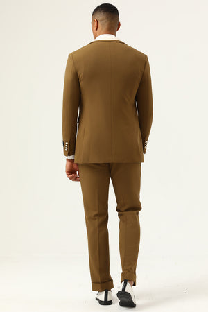 Brown 3 Piece Color Block Peaked Lapel Men Tuxedo Suit