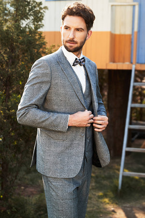 Grey 3 Piece Peaked Lapel 2 Buttons Wedding Men Suit