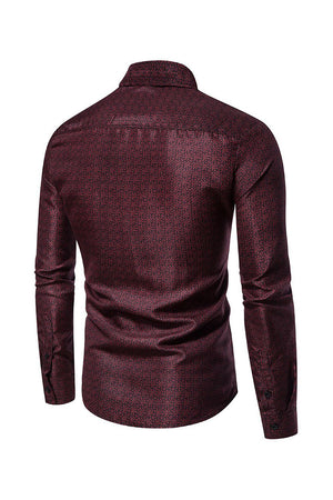 Burgundy Spread Collar Printed Shirt