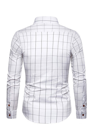 White Plaid Button-Down Collar Shirt