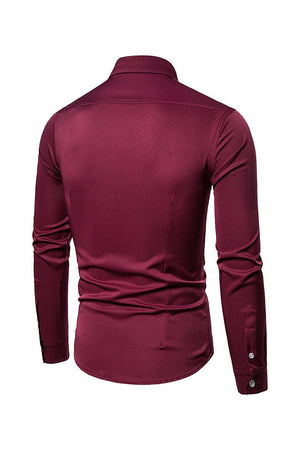 Burgundy Spread Collar Slim Fit Men's Shirt