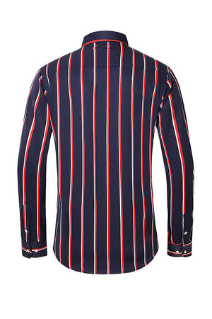 Black Red Stripes Spread Collar Casual Shirt