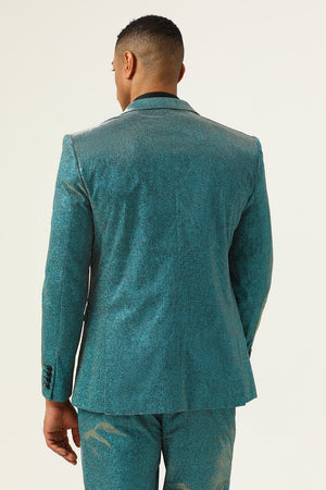 Peacock Blue 2-Piece Peak Lapel Sparkly Men's Suit
