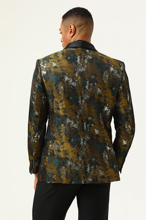 Dark Green Shawl Lapel Jacquard Print Men Tuxedo Jacket