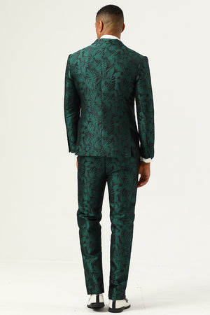 Dark Green Jacquard 2-Piece Peaked Lapel Double-Breasted Men's Suit