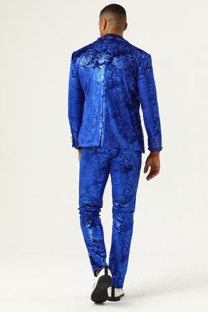 Royal Blue Jacquard 3 Piece Notch Lapel Men's Suit