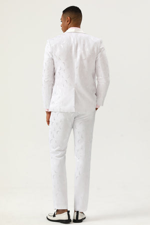 White 2-Piece Shawl Lapel Jacquard Men's Suit Tuxedo
