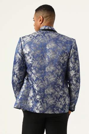 Blue 2-Piece Jacquard Shawl Lapel Men Tuxedo Suit