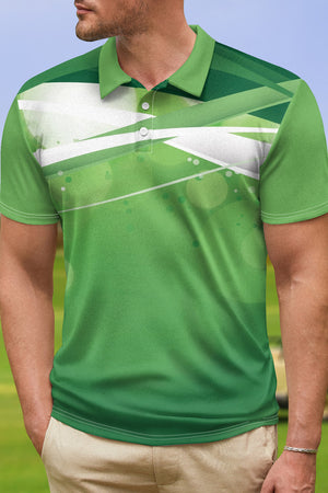 Green Printed Short Sleeves Casual Polo Shirt