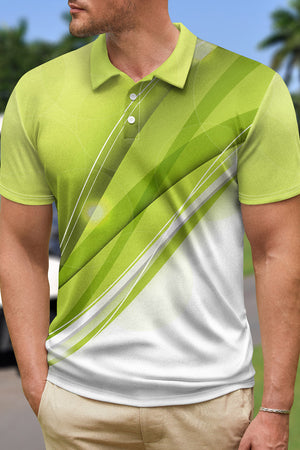 Green Printed Short Sleeves Casual Polo Shirt