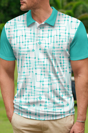Green Lines Printed Short Sleeves Casual Polo Shirt