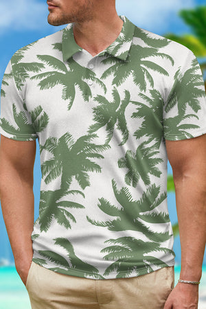 Green Vacation Printed Short Sleeves Casual Polo Shirt