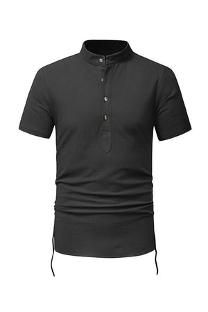 Men's Black Short Sleeves Stand Collar Casual T-Shirt