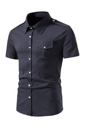 Dark Grey Short Sleeves Single-Breasted Casual Polo Shirt