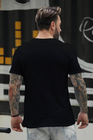 Men's Black Printed Crewneck Short Sleeves Graphic T-Shirt