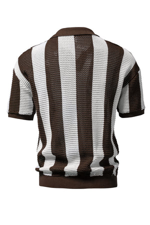 Brown and White Stripes Short Sleeves Casual Polo Shirt