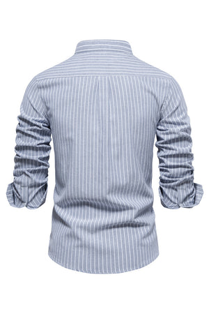 Gray Blue Stripes Stand Collar Casual Polo Shirt