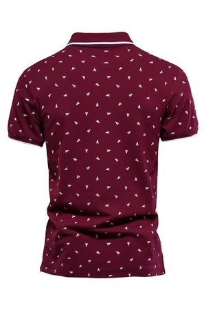 Burgundy Triangle Printed Short Sleeves Casual Polo Shirt