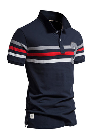 Navy Stripes Printed Short Sleeves Casual Polo Shirt