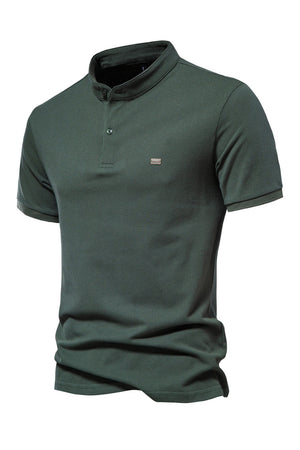 Army Green Stand Collar Short Sleeves Casual Polo Shirt