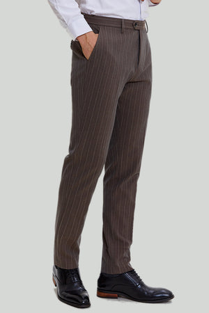 Coffee Pinstripe 3 Piece Peaked Lapel Double-Breasted Men's Suits