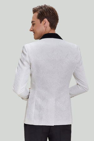 White Shawl Lapel Jacquard 3 Piece Men's Suits Tuxedo
