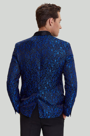 Royal Blue Jacquard Shawl Lapel 2 Piece Men's Suit Tuxedo