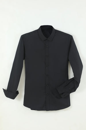 Black Solid Long Sleeves Men's Suit Shirt