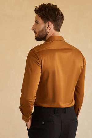Camel Spread Collar Slim Fit Men's Suit Shirt
