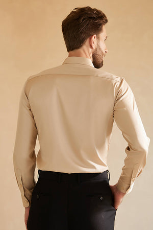 Light Khaki Spread Collar Slim Fit Men's Suit Shirt
