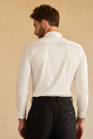 White Stand Collar Slim Fit Men's Dress Shirt