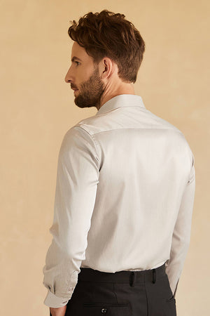 Grey Spread Collar Men's Suit Shirt