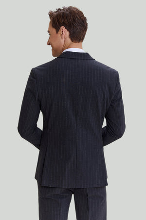 Dark Grey 3 Piece Peaked Lapel Pinstripe Men's Suit