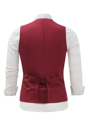 Burgundy Single Breasted Men's Suit Vest 3-Piece Set