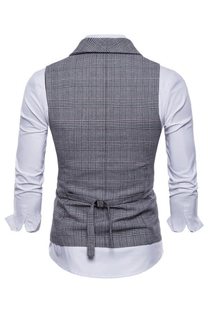 Grey Pinstripe Double Breasted Men's Suit Vest 4-Piece Set