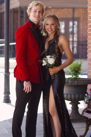 Men's Red 2-Piece Peak Lapel Double Breasted Prom Suits