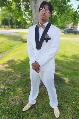 Men's White 2-Piece Shawl Lapel One Button Prom Suits