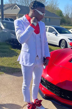Men's White 3-Piece Notched Lapel Prom Suits