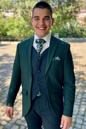 Men's Dark Green 3-Piece Notched Lapel Prom Suits