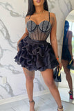 Glitter Beaded Satin A-line Strapless Short Homecoming Dress With Ruffles