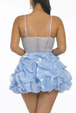 Glitter Beaded Satin A-line Strapless Short Homecoming Dress With Ruffles