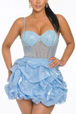Glitter Beaded Satin A-line Strapless Short Homecoming Dress With Ruffles