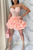 Glitter Beaded Satin A-line Strapless Short Homecoming Dress With Ruffles